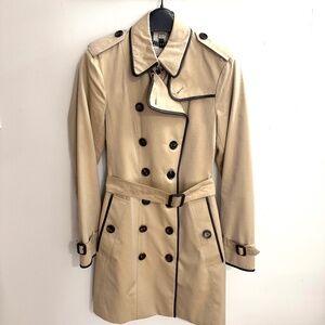 Burberry Leather Trim Trench Coat Size 6